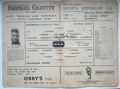 Blackpool v Blackburn Rovers 8th September 1947 Signed By Stan Mortenson - Bild 2 von 3