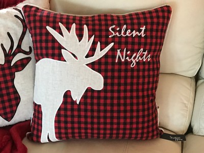 Duck Feather Christmas Moose Overstuffed Decorative Pillow Woodland Winter 