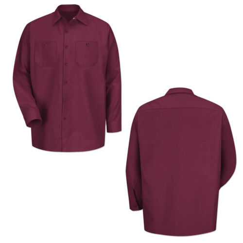Red Kap Work Shirt Solid Color 2 Pocket Men's Industrial Uniform Long Sleeve - Picture 3 of 41