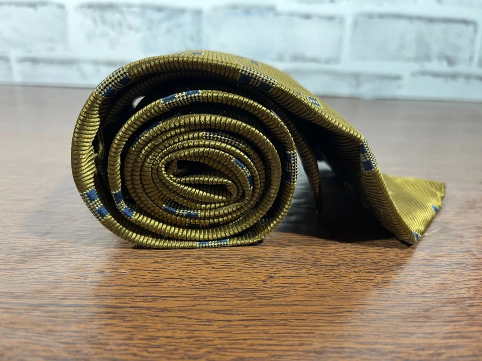 Corbata Mickey Milano - 100% Seda - Hecha en Italia - Geométrica Dorada y Azul Foto 3 de 4