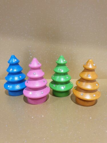 Wooden Christmas Trees, set of 4, made with Crystals From Swarovski - NEW - Picture 1 of 5