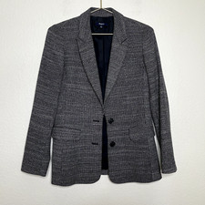 Madewell Blazer Coat Size 2 Houndstooth Black White Wool Stretch Button Career