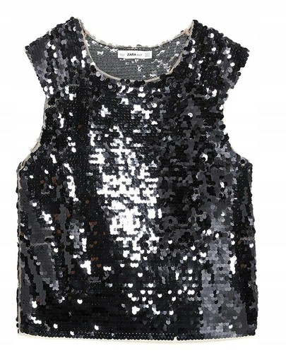 SALE £16 ~ BNWT BLOGGERS FAVOURITE~ZARA BLACK SEQUIN CAP SLEEVE TOP -MED UK10 - Picture 6 of 9