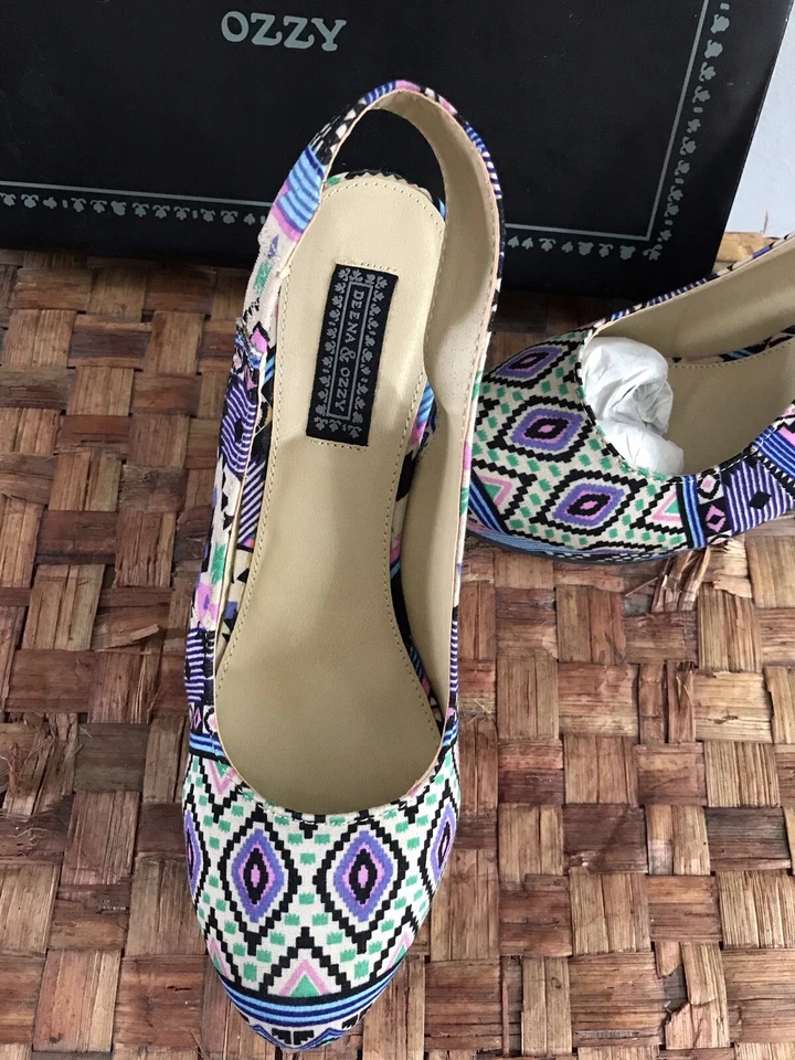 Anthropologie Deena & Ozzy Aztec Sling Back Platform Heels SIZE 7 - Image 4 of 4