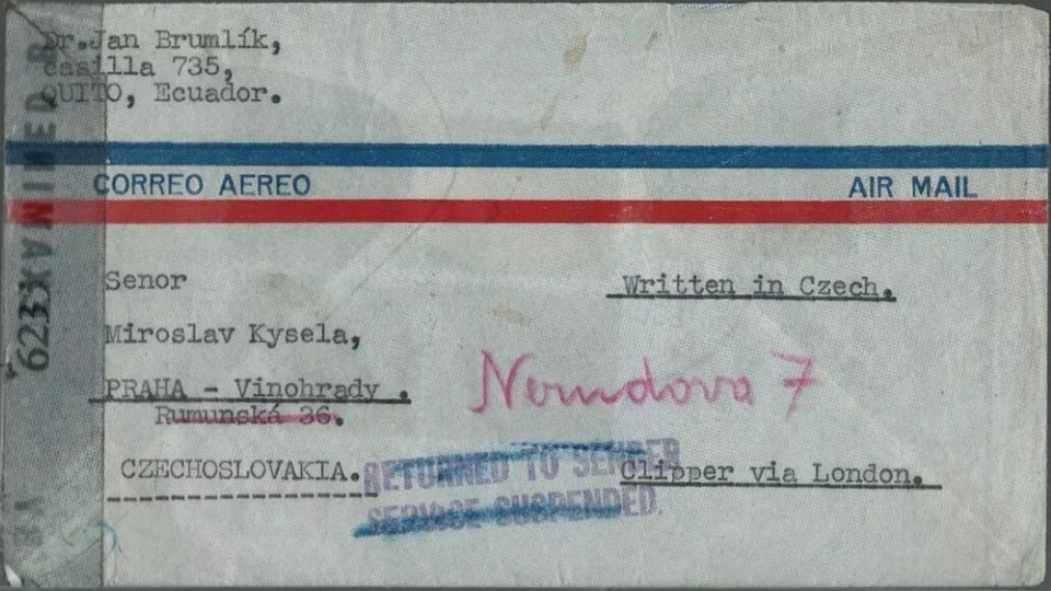 1945 Pan Am Airmail Cover Quito Ecuador to Prague via New York & London