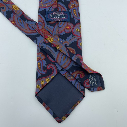 KENNETH GORDON Mens Silk Tie Blue Paisley Design 3.5"x59" USA Made Business - Picture 4 of 6