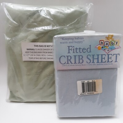 FITTED CRIB SHEET Blue 100% Cotton Jersey Knit & Comfy Blanket Soft Silky Fleece
