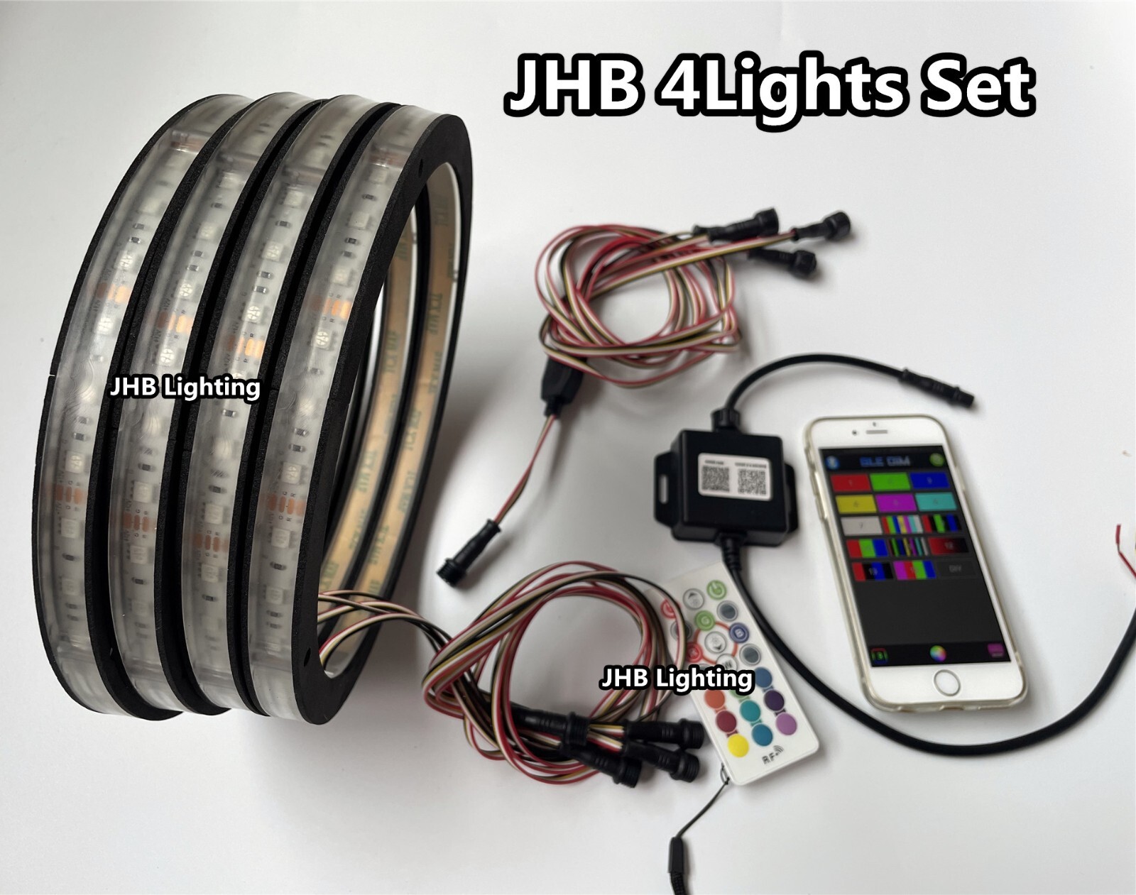 JHB Set (4) 6.5" RGB Color Change Remote APP Subs Sound LED Speaker Rings Light