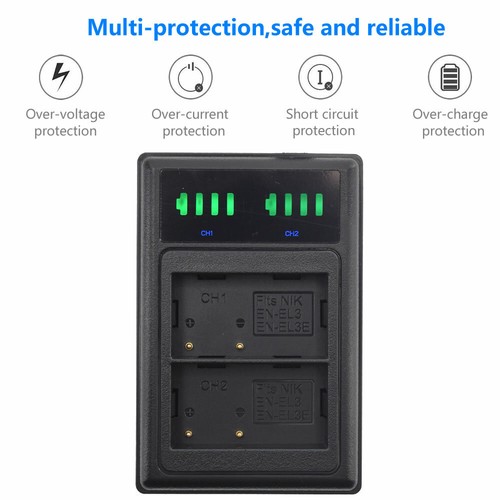 EN-EL3E Battery Dual USB Charger+CABLE for Nikon D90 D80 D100 D50 D70 SLR Camera - Picture 5 of 6