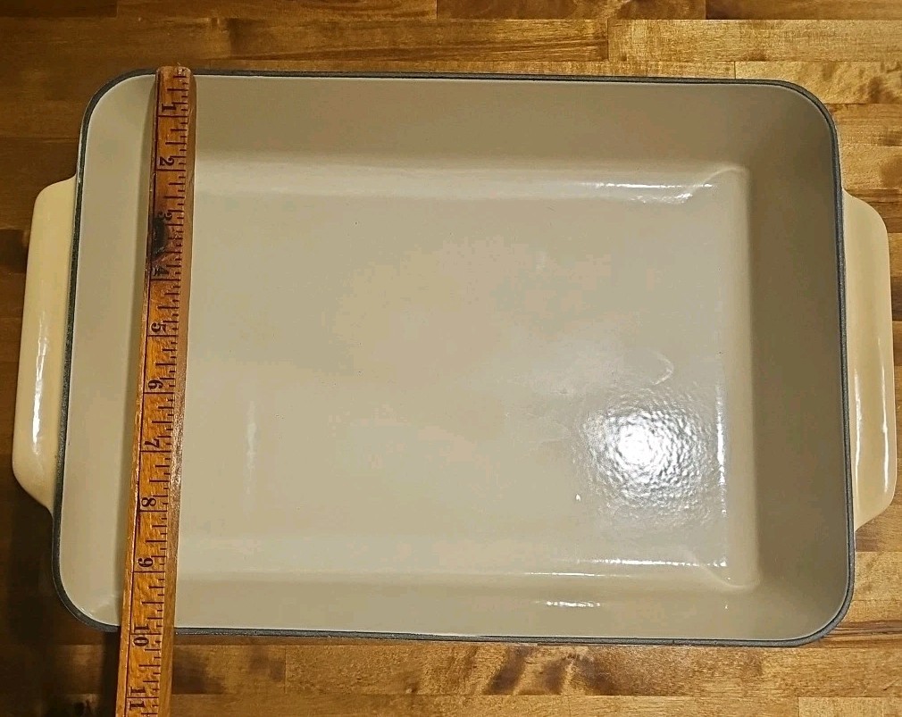 Cousances Bread Vintage Cousances France Beige Enameled Cast Iron Roasting Pan 14