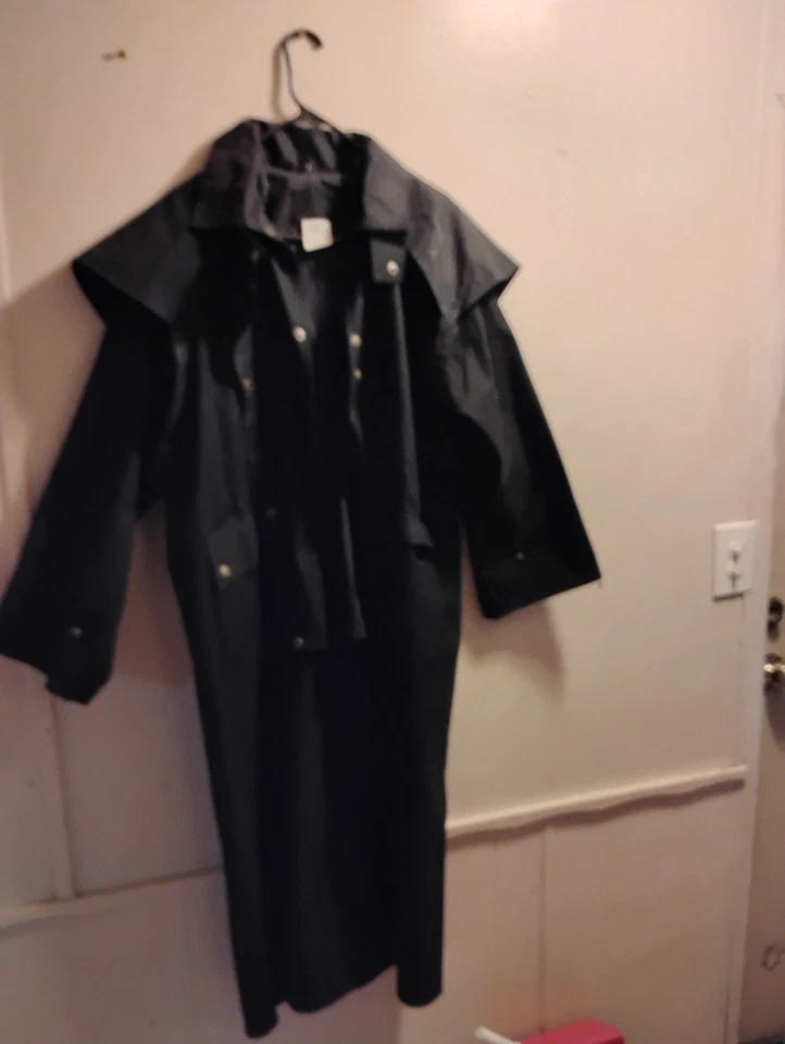 Western Duster Coat Men Medium Black Canvas Kyta Make Cowboy Unlined - Image 3 of 3