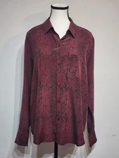 RAILS 100% Silk Button Shirt Size L Kate Red Python Blouse Long Sleeve