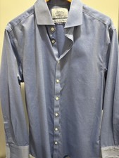 Charles Tyrwhitt Extra Slim Fit Non-Iron Dress Shirt Blue French Cuff 16.5 34