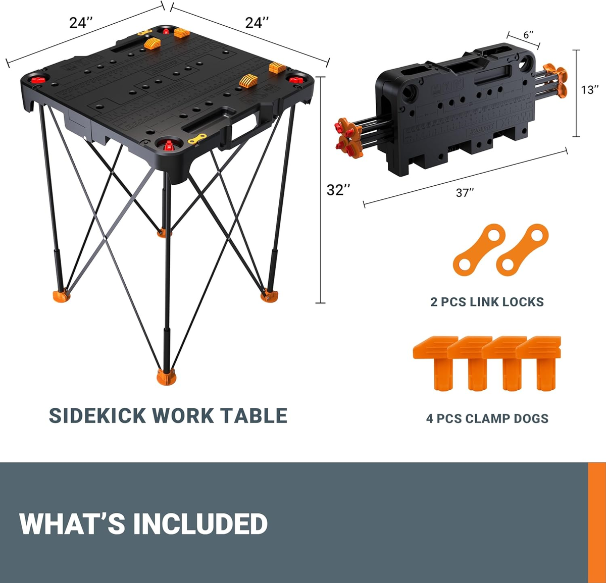 Worx WX066 Sidekick Folding Work Table, Portable All-In-One Work