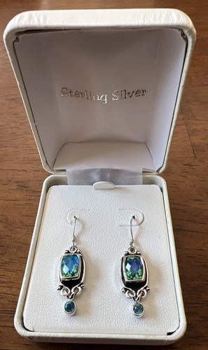 SAJEN 925 Sterling Silver Blue Green Caribbean Topaz dangle Earrings