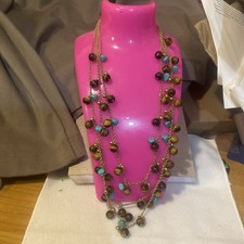 Chaps Turquoise & Tiger Eye Gemstone Necklace on Gold-tone Chain