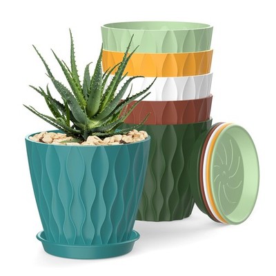4 Inch Plant Pots, 6 Pack Indoor Flower Pots, Planters with Drainage Holes and T
