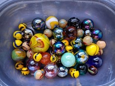 Lot Of Vintage Glass Marbles Various Sizes 1.2lbs Swirl Iridescent 14mm 30mm