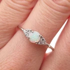 925 Sterling Silver Vintage Real Round-Cut Opal & C Z Ring Size 8.25
