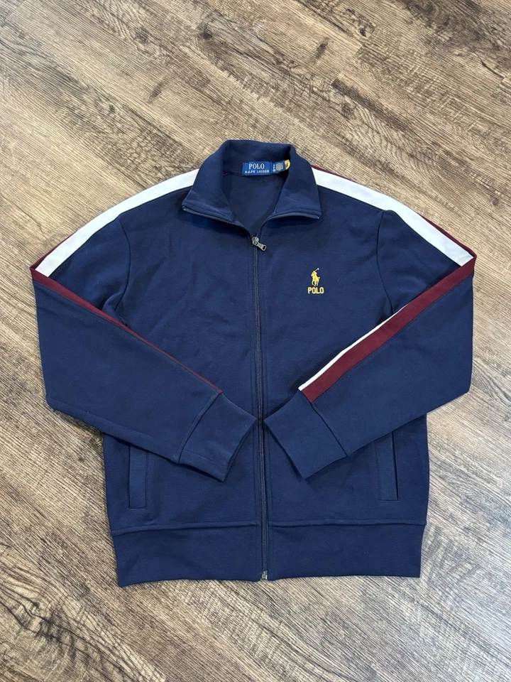 Chaqueta de Pista Polo Ralph Lauren Talla Pequeña Doble Punto Malla Azul Marino Rayas Foto 4 de 4
