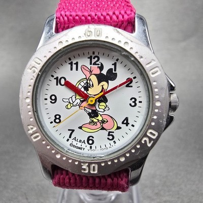 Seiko ALBA Minnie Mouse Watch Kids 27mm White Dial Silver Tone Round New battery