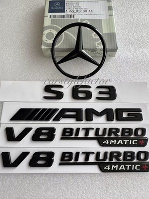 S63 AMG V8 BITURBO 4MATIC+ Heckstern Glanz Schwarz Emblem Set Mercedes W222 Limousine*