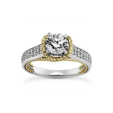 0.97ct tw D-SI2 Round Cut Natural Certified Diamonds 14K Gold Sidestone Ring