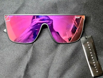 Quay Australia Nightfall Shield Sunglasses Matte Black Pink Mirror Unisex