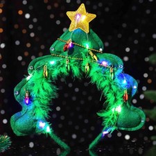 Light Up Christmas Tree Headbands Star LED Xmas Glow Headpiece Festival Hair
