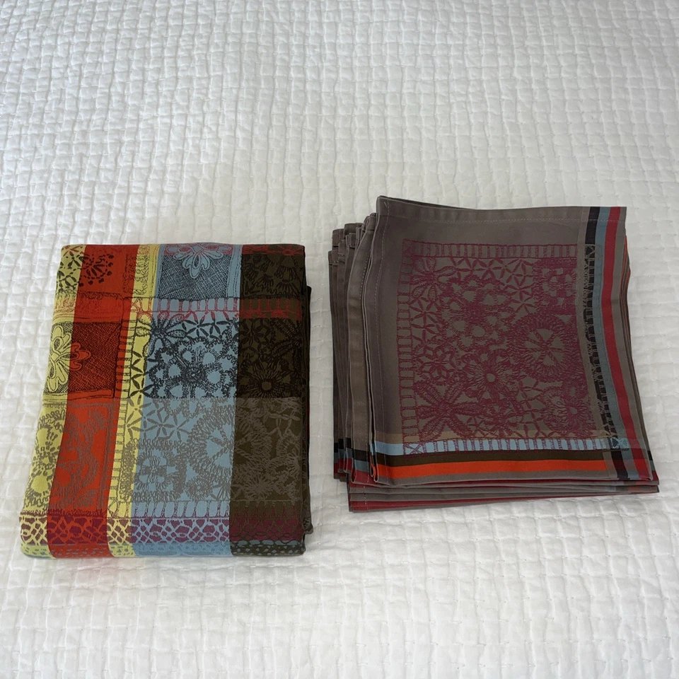 Garnier Thiebaut Streifen Jacquard 66 x 93" Tischdecke & Servietten 12er Set Frankreich
