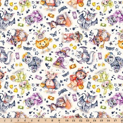 Little Darlings Halloween White Character Toss 6184W Fabric by half yd cont cuts