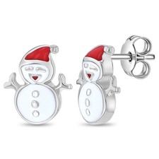 Christmas Snowman Kids / Children's / Girls Earrings Enamel - Sterling Silver