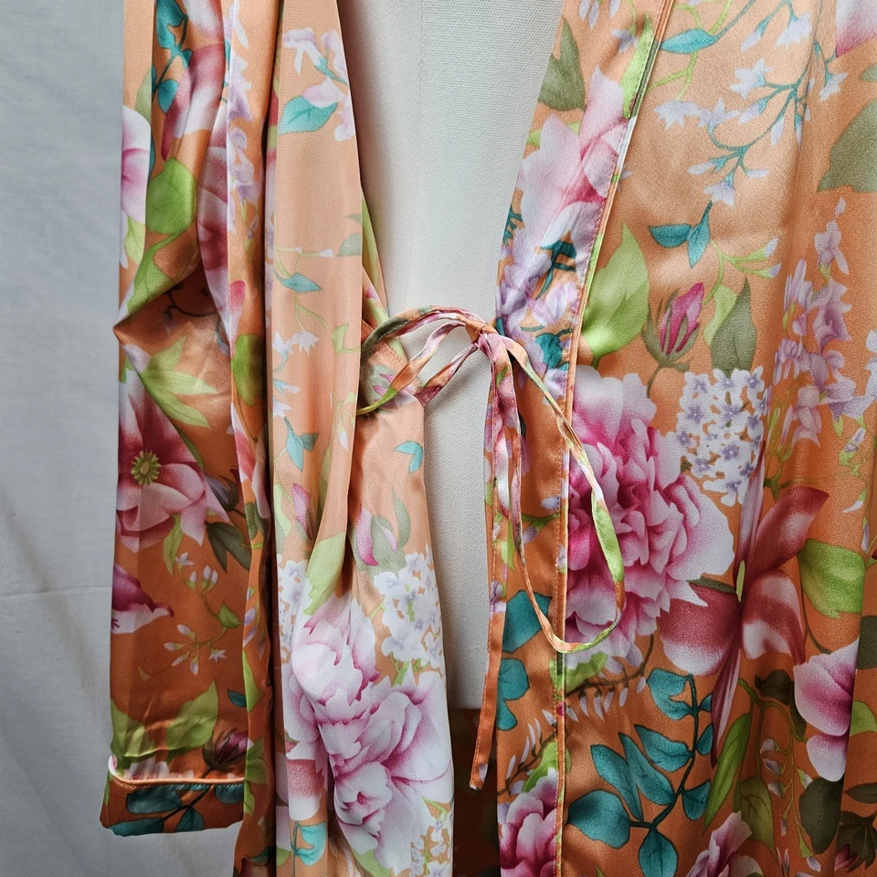Victoria Secret ROSA Naranja Estampado Tropical Satinado Bata/Kimono 1X/2X Coqueta Foto 4 de 4