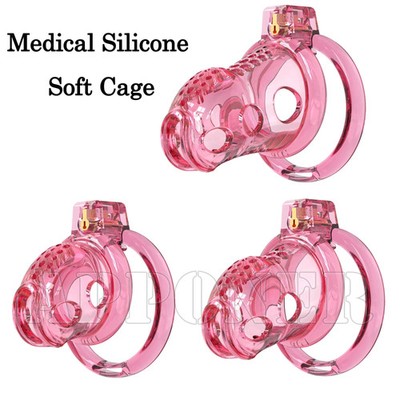 Soft Chastity Cage with 6 Flat Rings with tube Bondage Cages Abstinence Adult