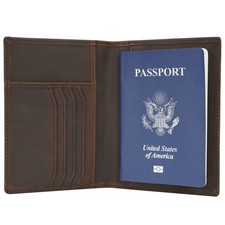 Polare Slim RFID Blocking Leather Passport Holder Travel Small, Dark Brown