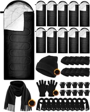 40 Pcs Sleeping Bags for Adult Bulk with Winter Beanie Hat Touch Screen Glove...