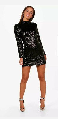 Boohoo Petite Liz Sequin Power Should Bodycon dress - Black size 8 | eBay