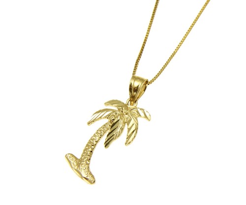 SOLID 14K YELLOW GOLD MEDIUM HAWAIIAN PALM TREE PENDANT DIAMOND CUT - Picture 3 of 3