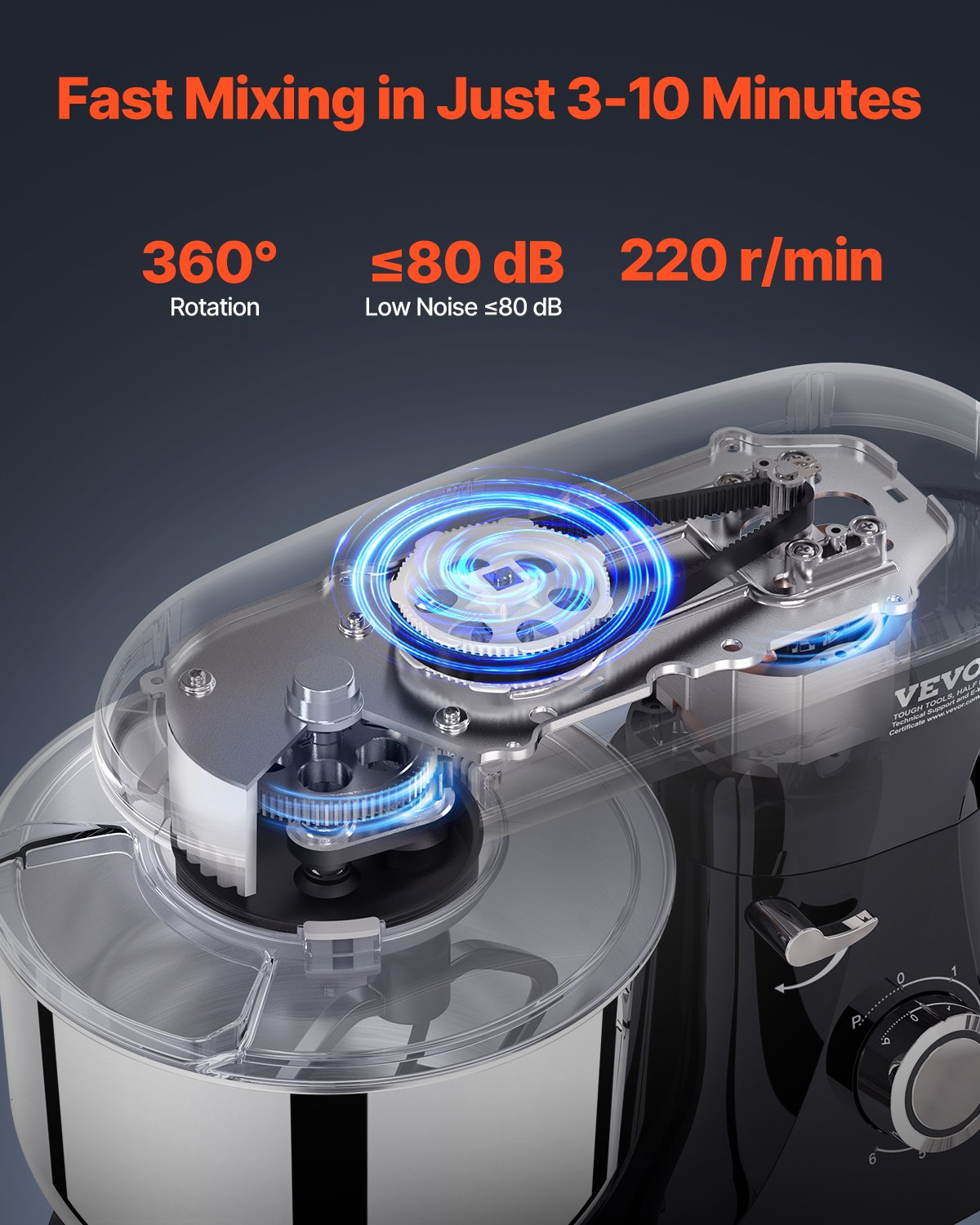 6QT 660W Stand Mixer with 6 Speeds & Dough Hook - Food Beater  -image