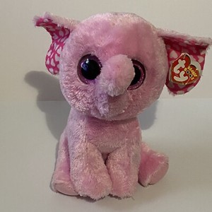 TY Silk Beanie Boo Pink Elephant Sugar Sitting Glitter Eyes 10 inch With Tag | eBay