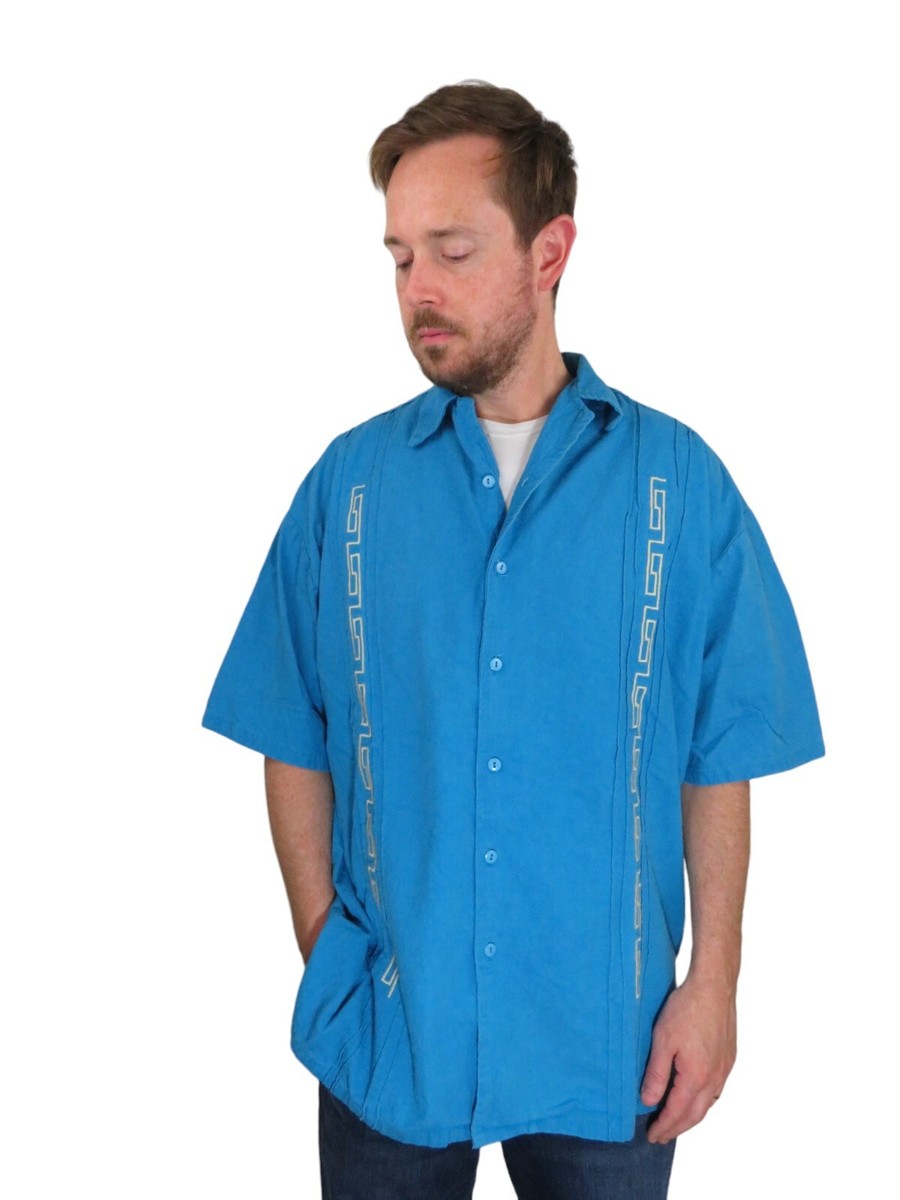 Vintage 70s 80s Guayabera Mexican Embroidered Aztec Cuban Camp