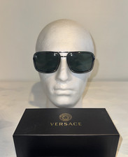 VERSACE Model 2183 Silver Frame Black Lens Medusa Aviator Pilot Mens Sunglasses