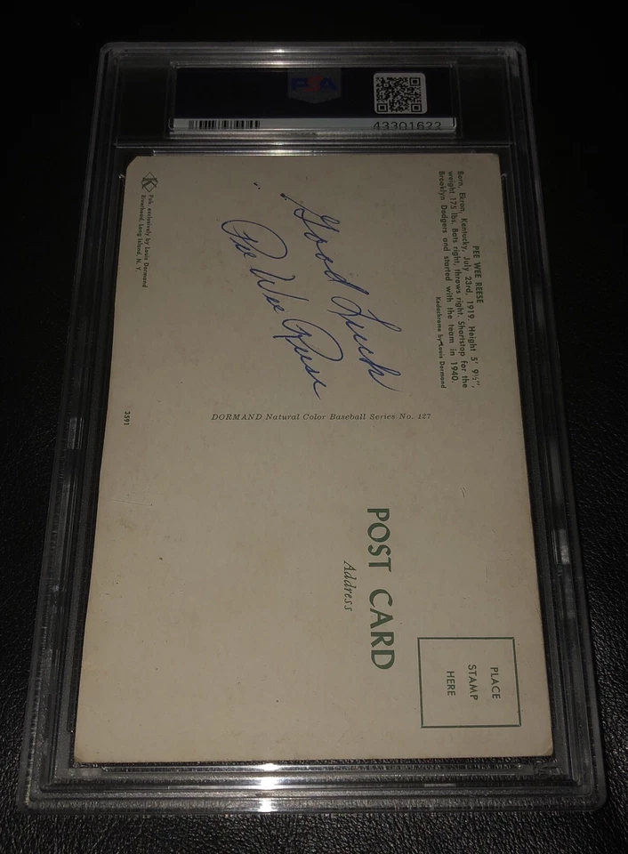1953 Dormand Postcard Pee Wee Reese Signed PSA MINT 9 Autographed Dodgers Rare - Image 2 of 2
