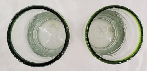 6 Mexikanische Mundgeblasene Glasgläser mit grünem Rand unregelmäßig Trinken Bar 16 Unzen - Bild 5 von 24