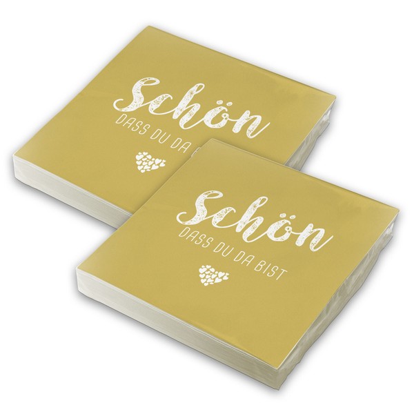 Itenga 40X Serviette SchöN Dass Du Da Bist Curry Gelb Hochzeit Kommunion Taufe-image
