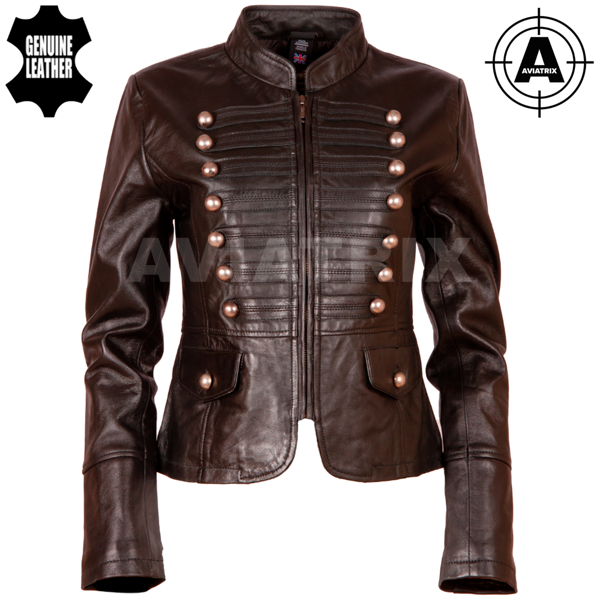 AVIATRIX Women's Real Leather Military Parade Biker Fashion Jacket