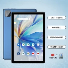 Android 14 Tablet 10.1", 12GB(6+6 Expand) RAM, 128GB ROM, Octa Core, Dual SIM 4G