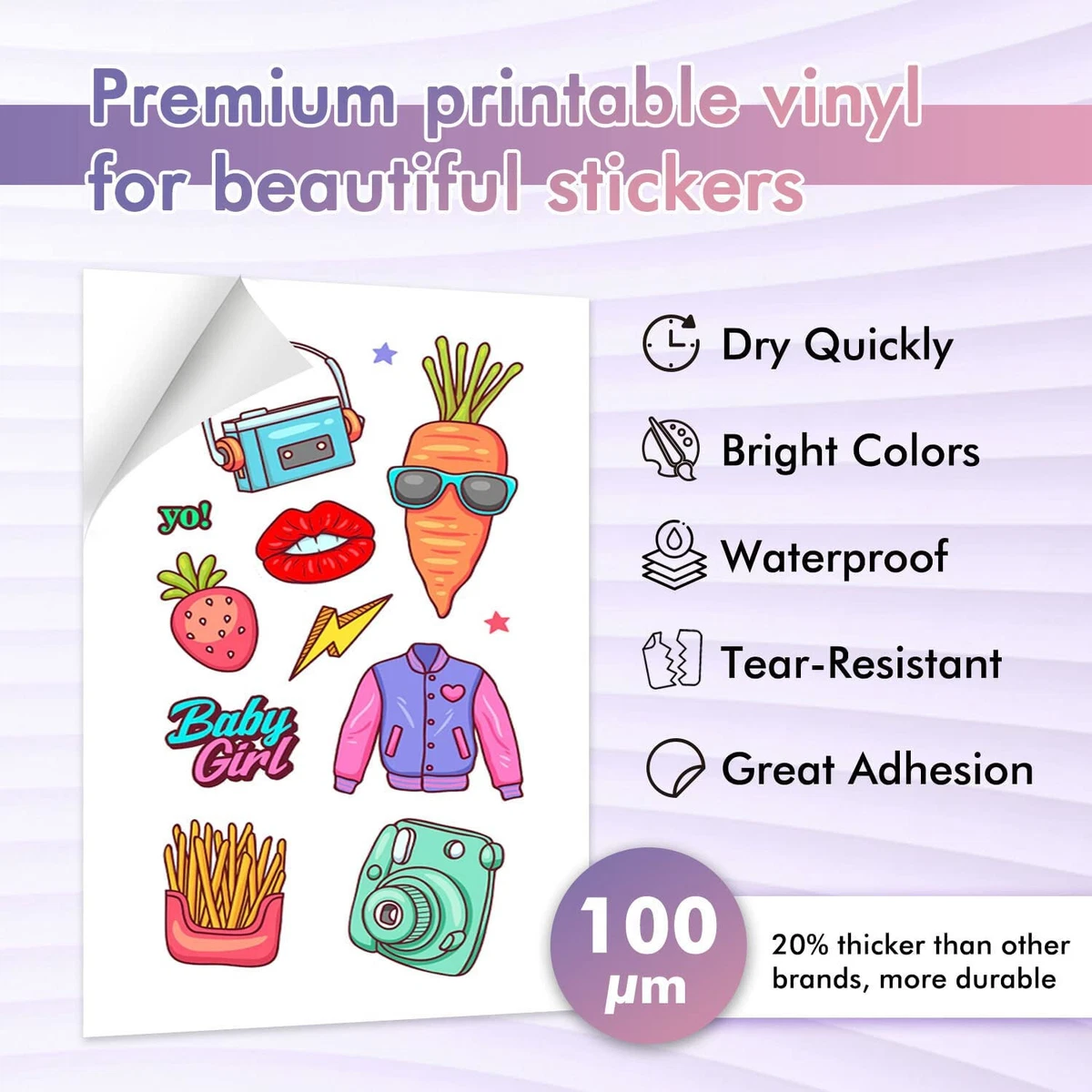 Bulk 100 Sh Printable Vinyl Sticker Paper Glossy White Waterproof Inkjet  Printer | eBay