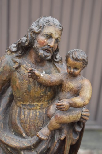 Antique 18thc Spanish wood carved polychrome saint joseph statue religious - Picture 3 of 11