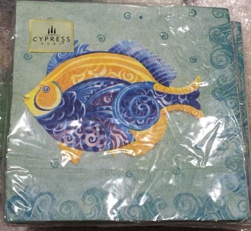 20ct Cypress Home Christine Graf Swirl Fish 3 ply Paper Luncheon Napkins NIP - Picture 2 of 4